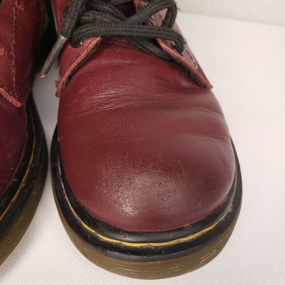 Dr Doc Martens Burgandy Leather Combat Boots Youth Kids Girls Size 12 US 1460J - Picture 10 of 16